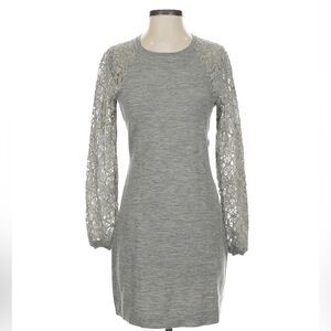 Diane von Furstenberg Gray Sweater Lace Dress, Small, Like New